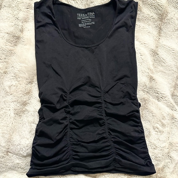 Adriana Silk Double Raw Edge Top - Black - Tees By Tina main image 0